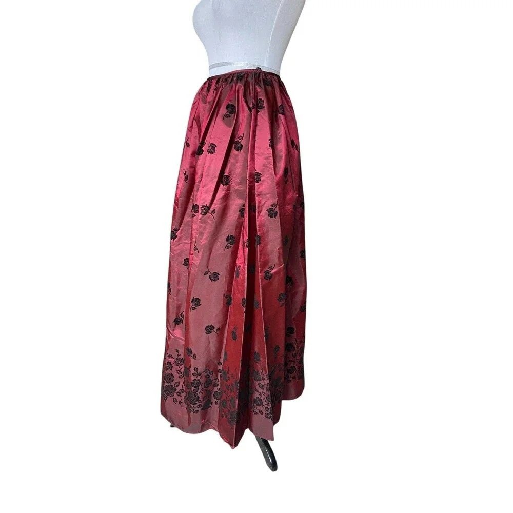 Vintage Jessica McClintock Y2K Velvet Rose Taffeta Skirt Size 10 Wine Whimsygoth
